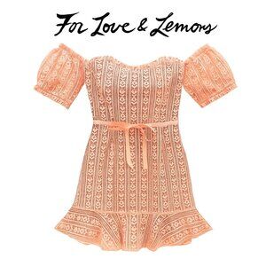 For Love & Lemons Dakota Lace Mini Dress Peach Large Floral Lace Resort Party